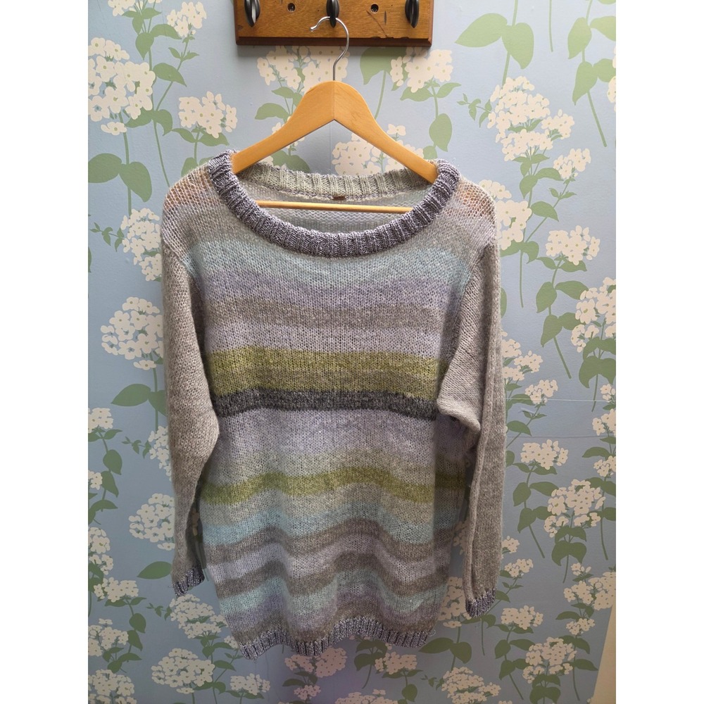 Free People Striped Mohair Alpaca Blend Metallic Knit Sweater Large Lavender